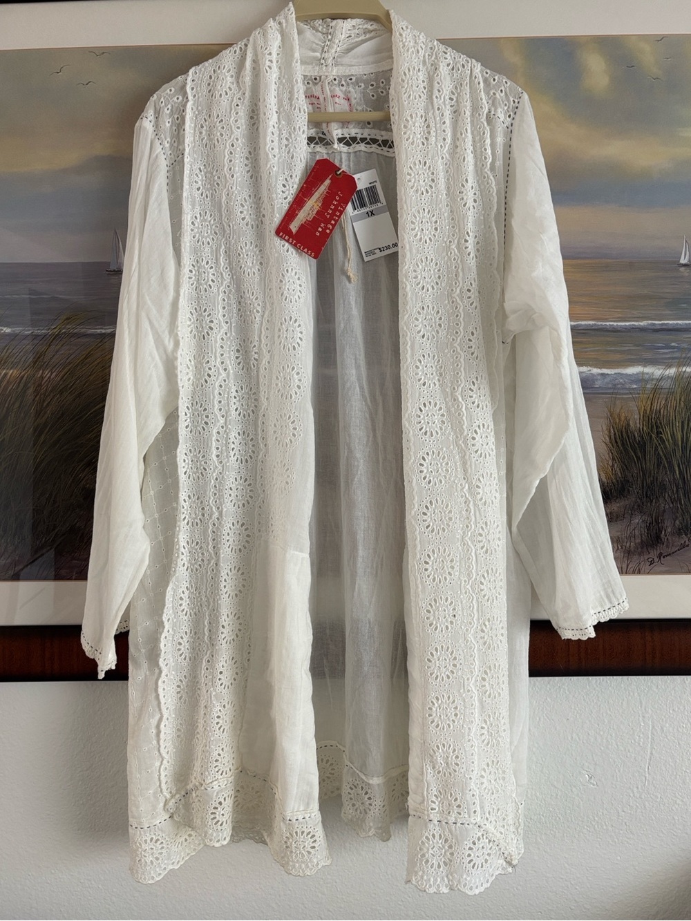 NWT Vintage Johnny Was First Class White Eyelet Lace Duster Kimono Jacket 1X